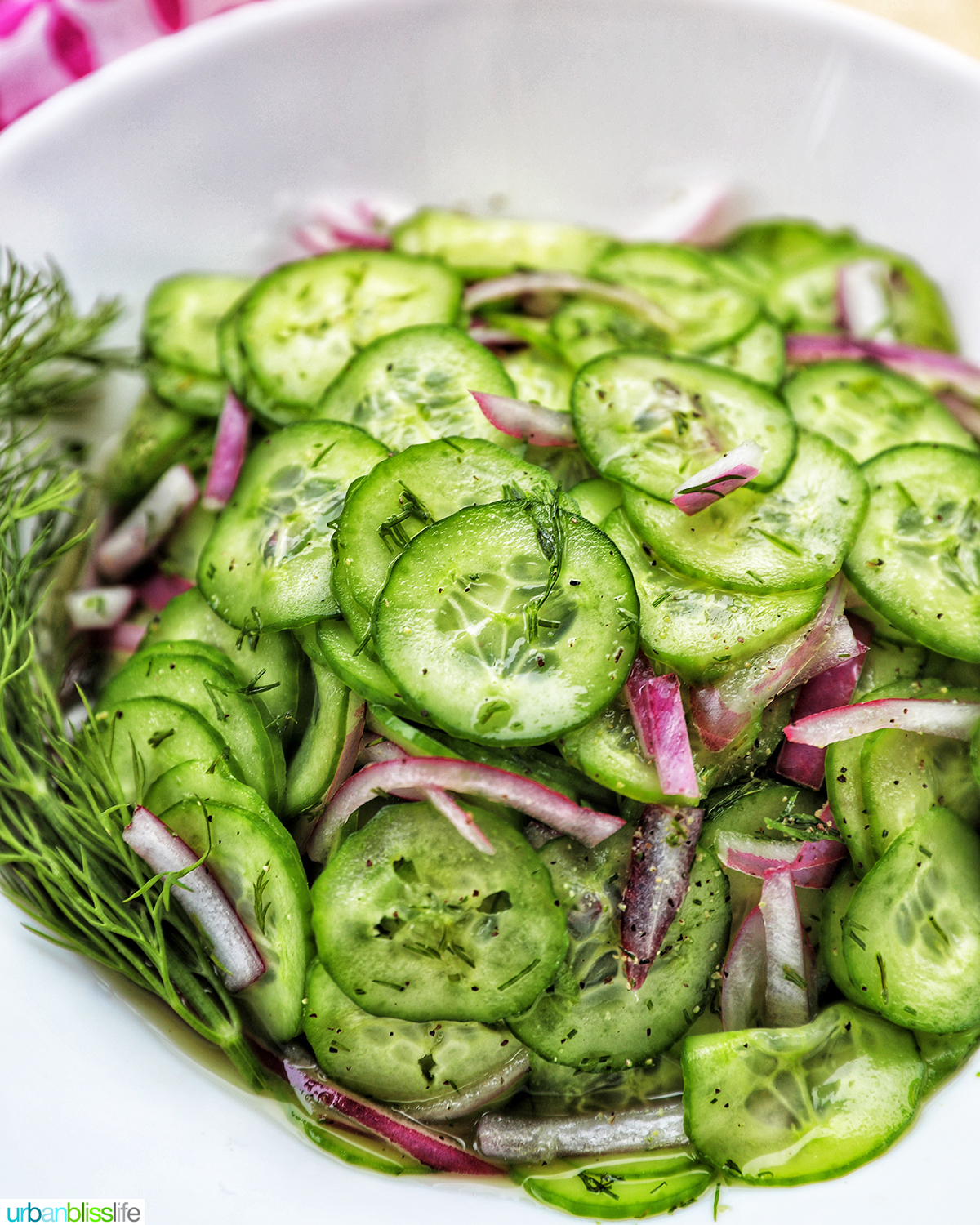 bowl of cucumber dill salad.