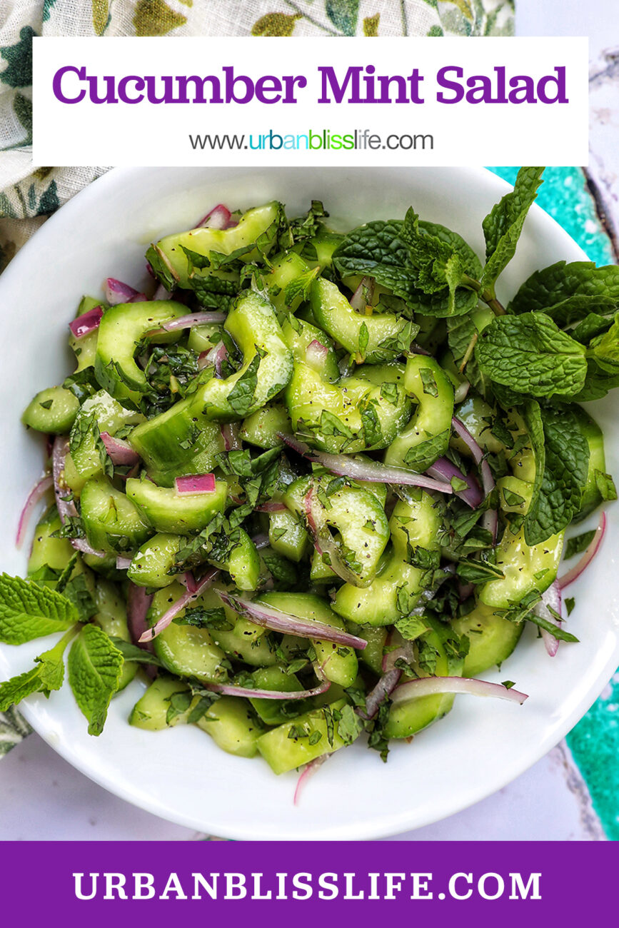 cucumber mint salad with title text overlay.