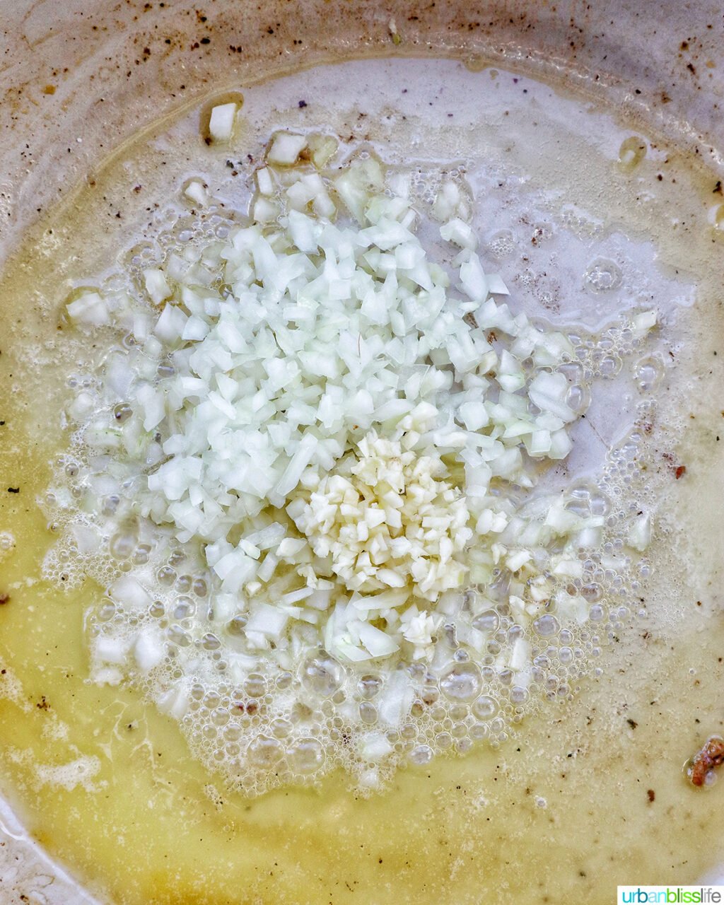 garlic and onions sauteing in butter.
