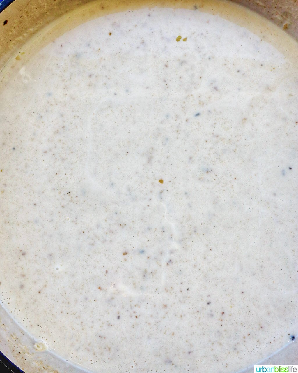creamy garlic pasta sauce in a pan.