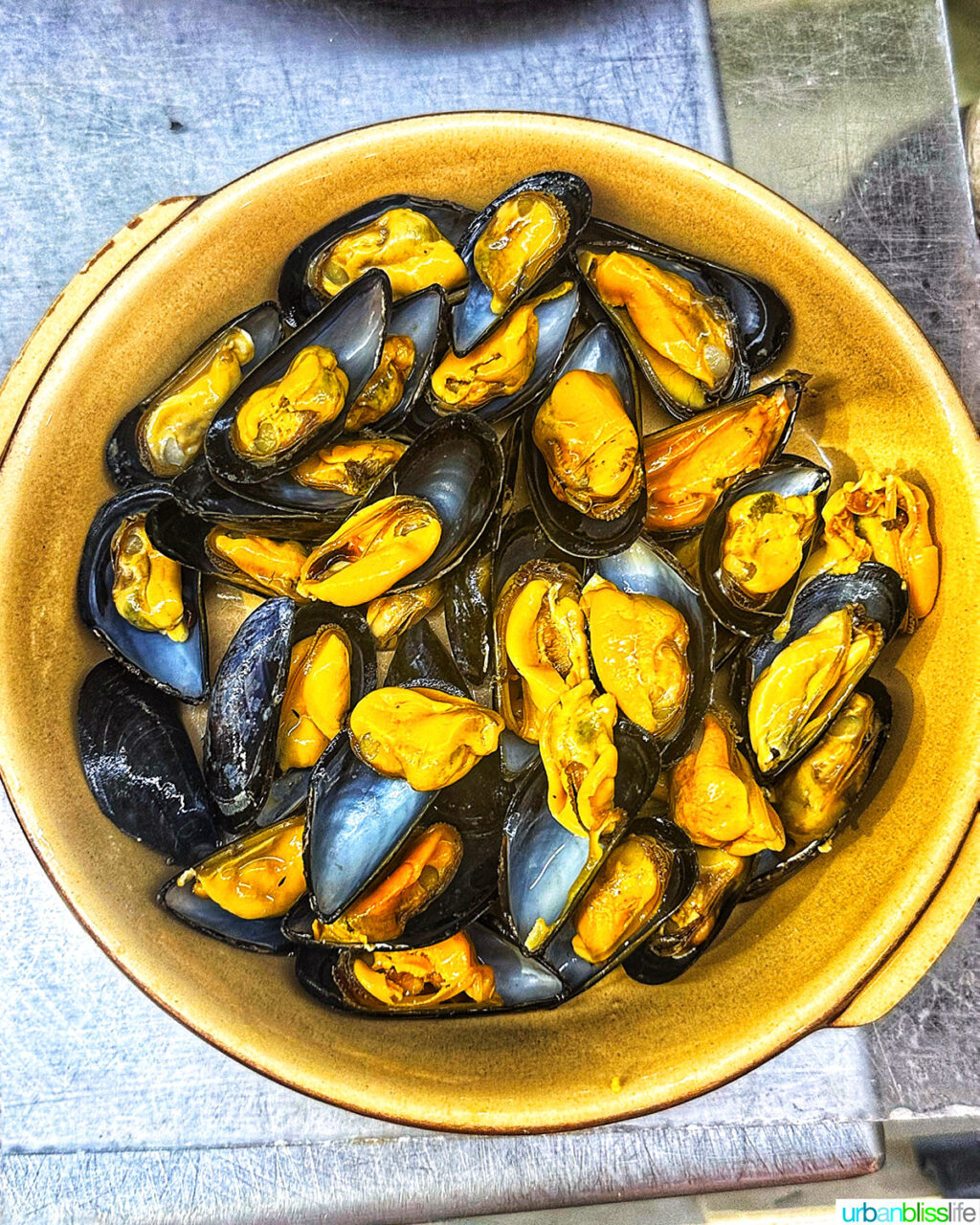 mussels at Les Halles food market in Lyon