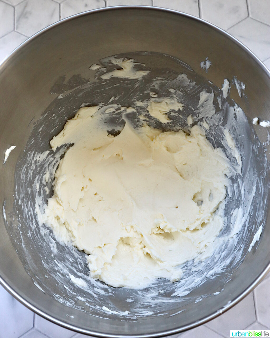 creamed butter in a stand mixer bowl.
