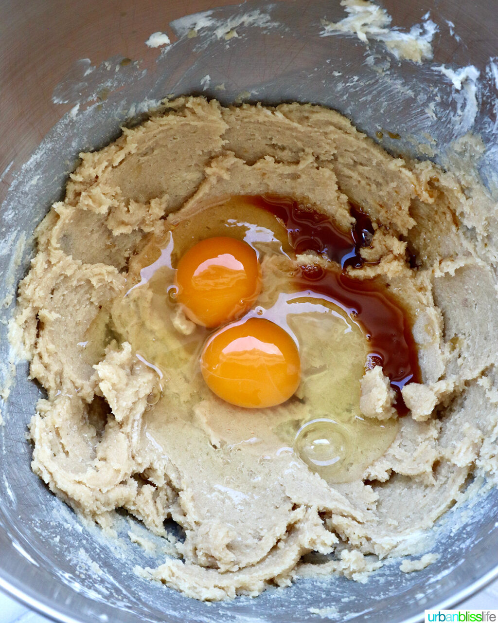 eggs and vanilla added to cookie batter.
