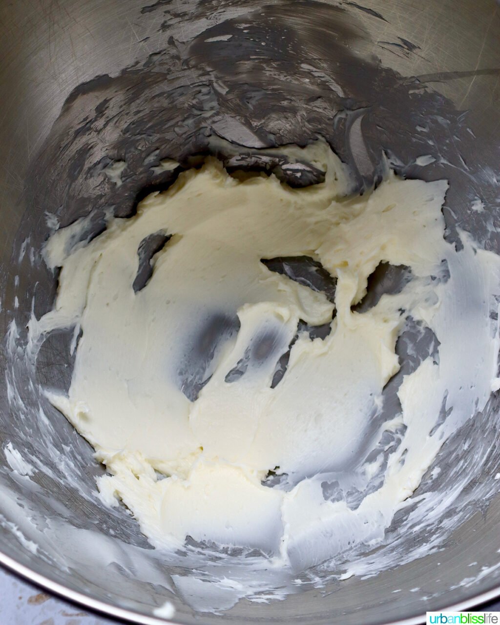 creamed butter in a stand mixer bowl.