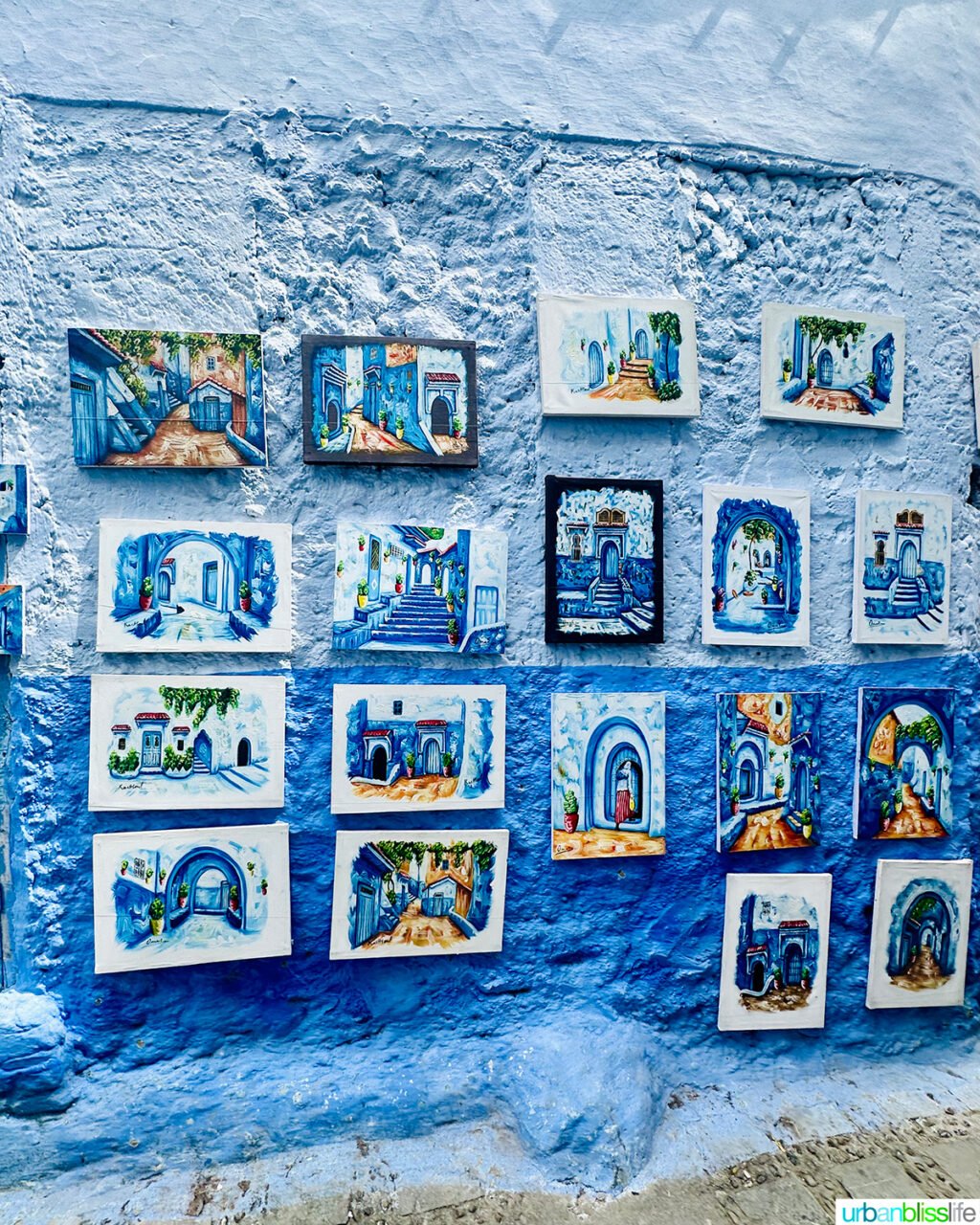 artwork in Chefchaouen in the blue city Morocco.