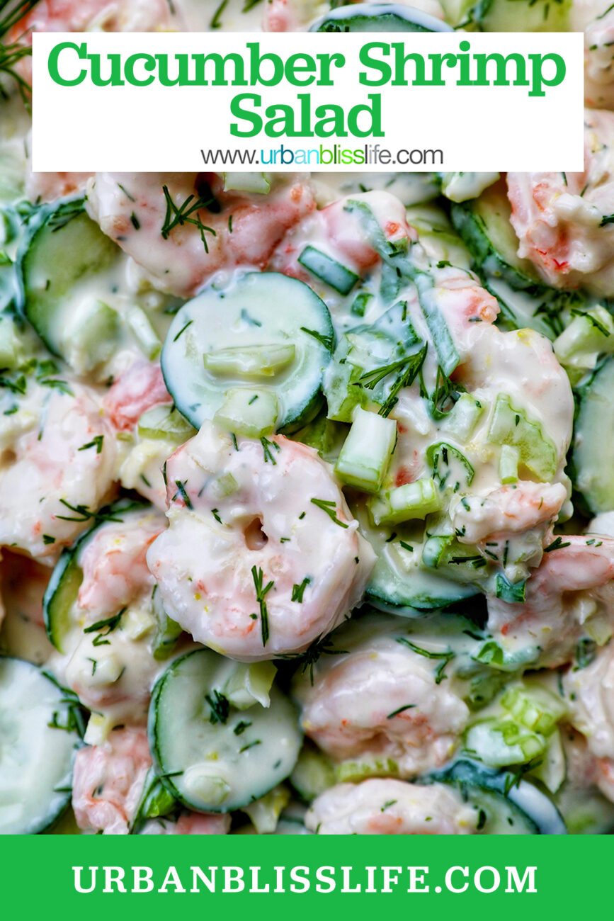 cucumber shrimp salad with title text overlay.