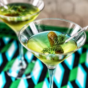 glasses of dill pickle martinis.