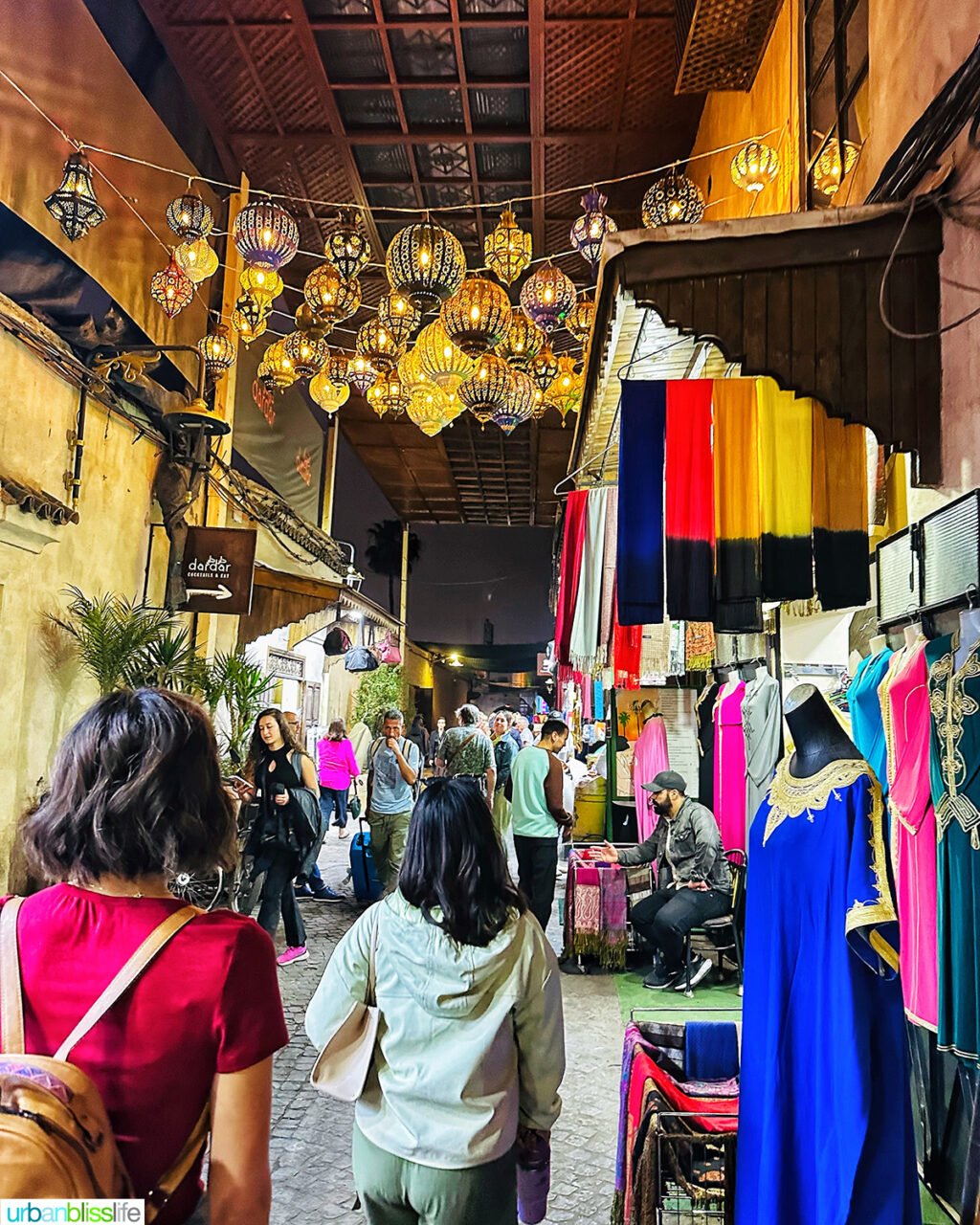 Marrakech souks at night.