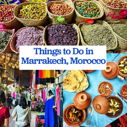 spices, souks, and tagines with title text overlay "Things to Do in Marrakech, Morocco"