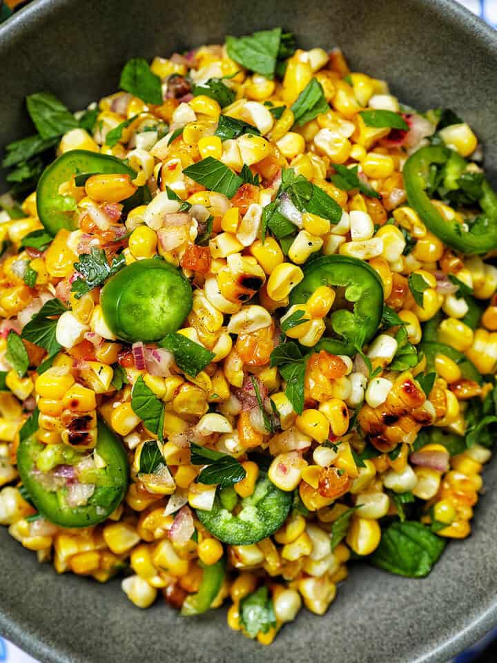 bowl of charred corn salad.