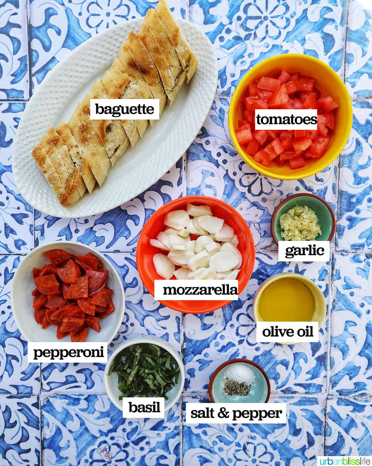 ingredients to make crostini pizza.