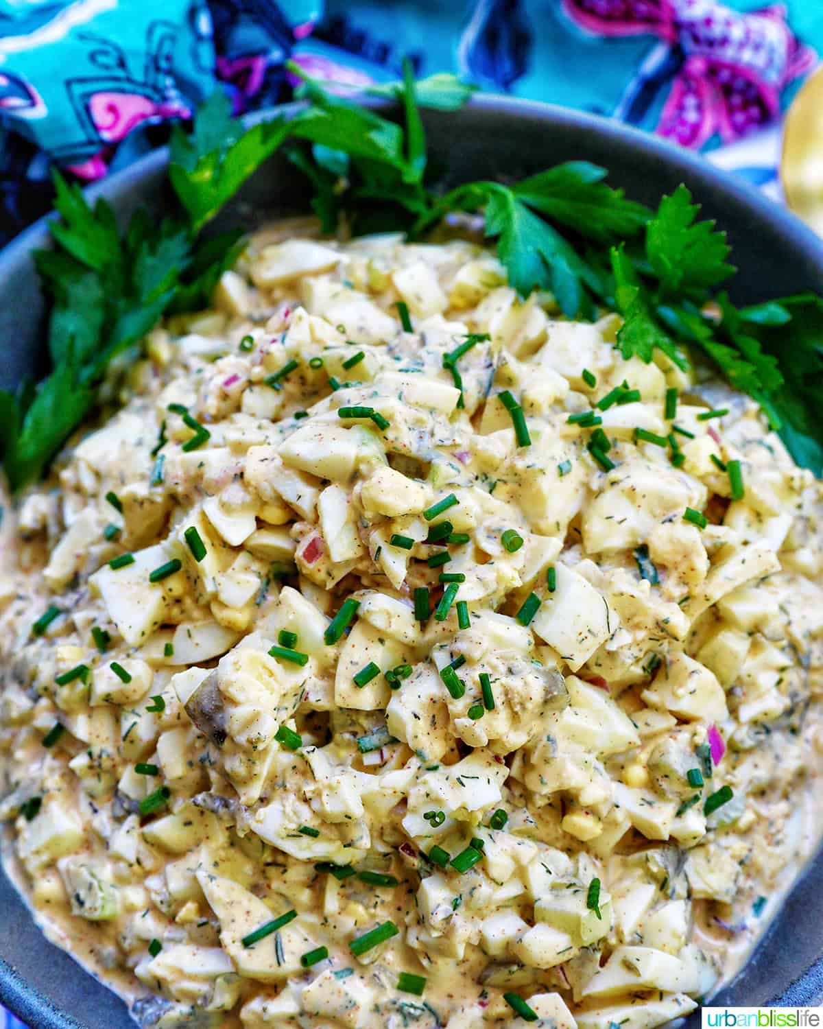 bowl of dill pickle egg salad.