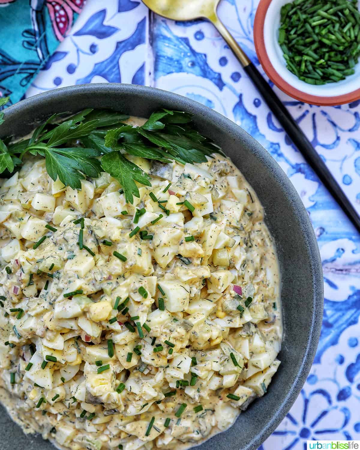 bowl of dill pickle egg salad.