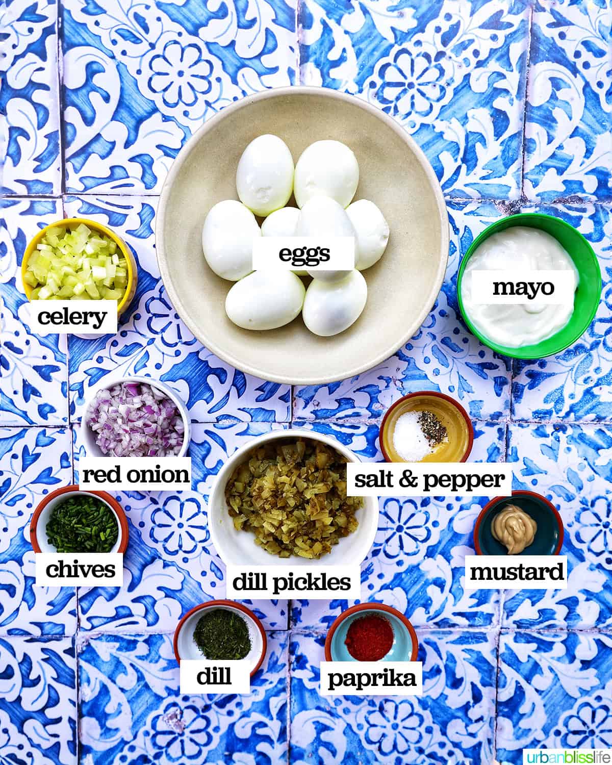 ingredients to make dill pickle egg salad.