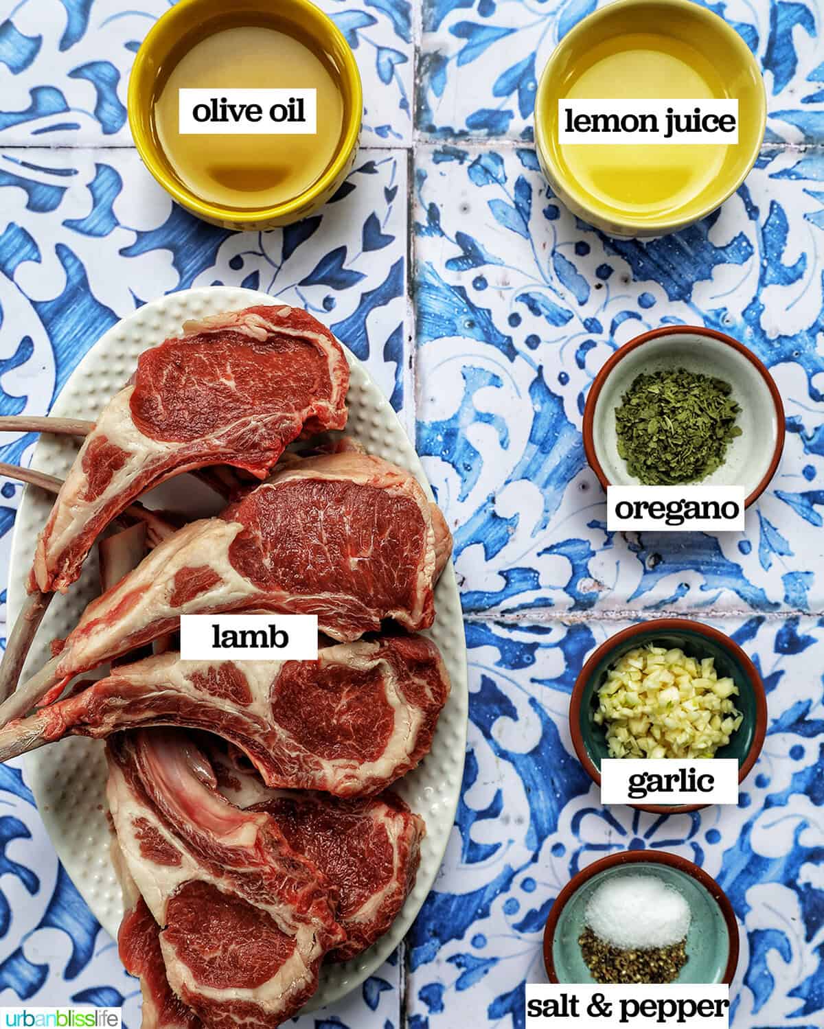 ingredients to make Greek lamb chops.