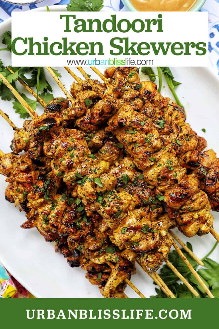 tandoori chicken skewers with title text overlay.