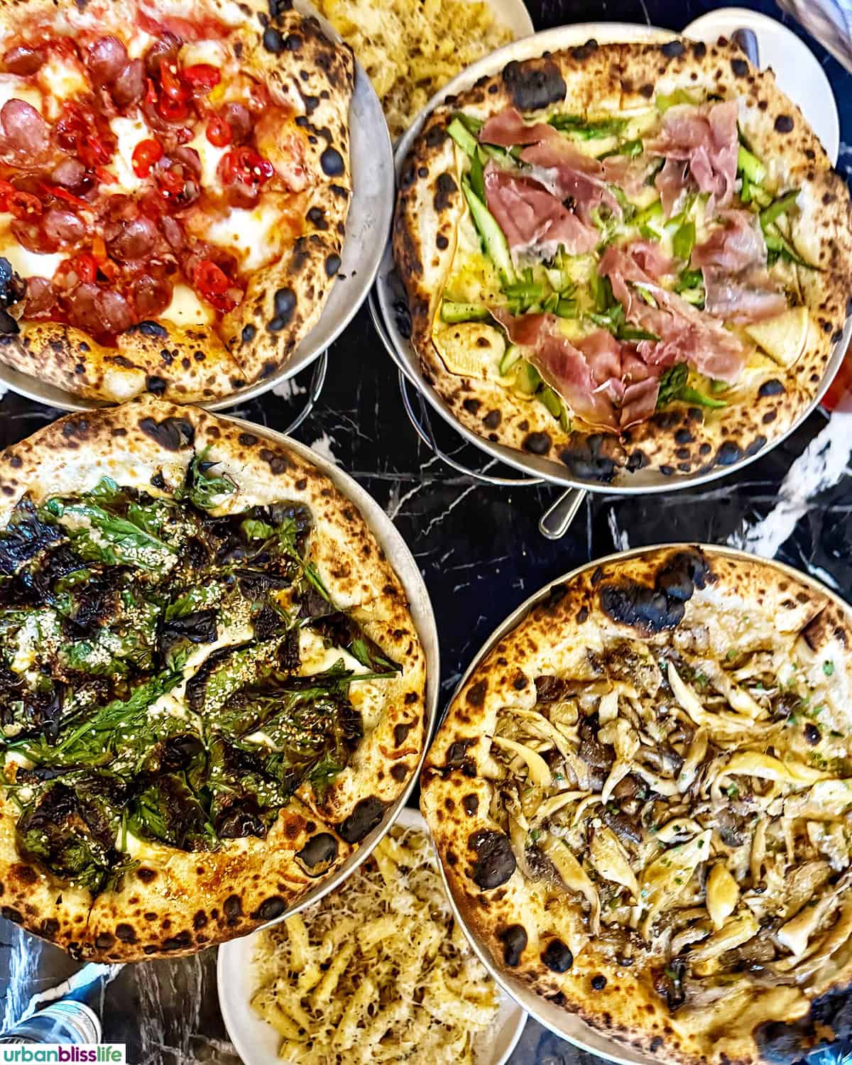 pizzas at Elena Restaurant in Montreal, Canada.