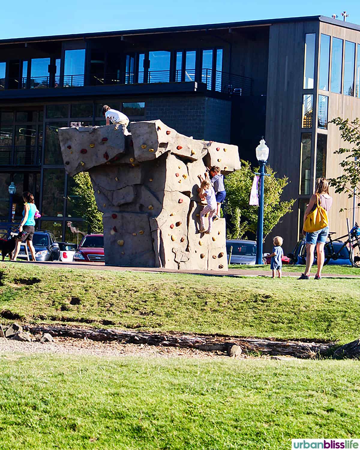 climbing structure on the Hood River waterfront.