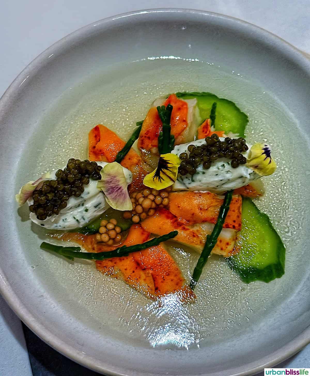 salmon caviar dish at Renoir restaurant in Montreal, Canada.