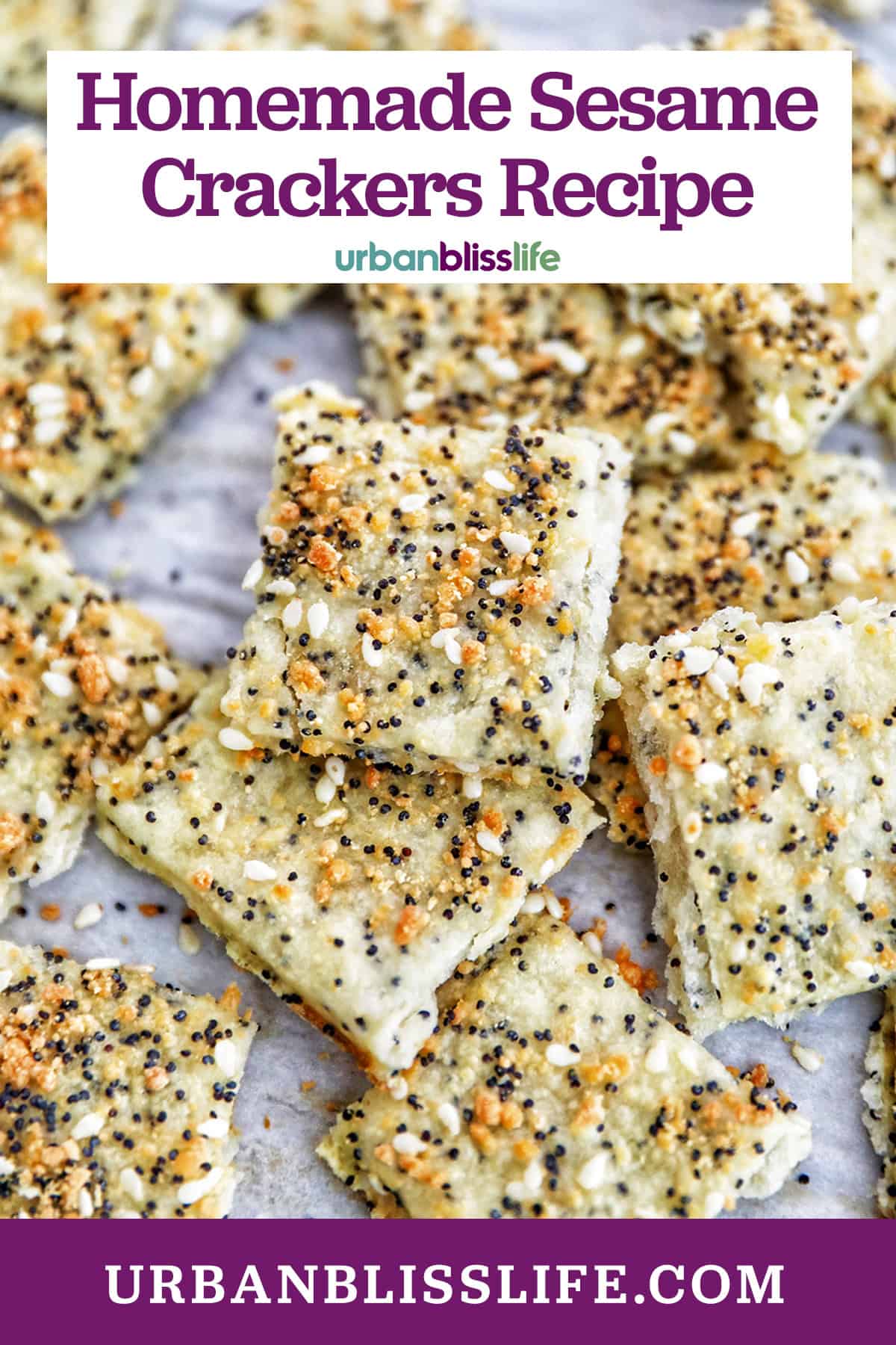 several sesame crackers with title text overlay.