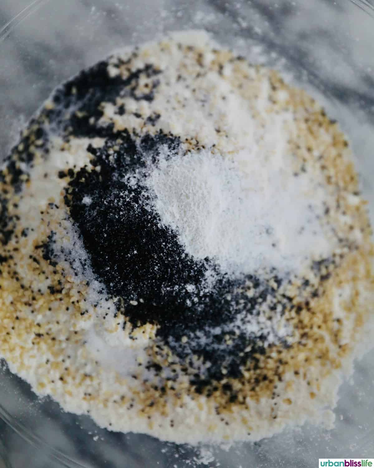 black sesame seeds and white sesame seeds with flour.