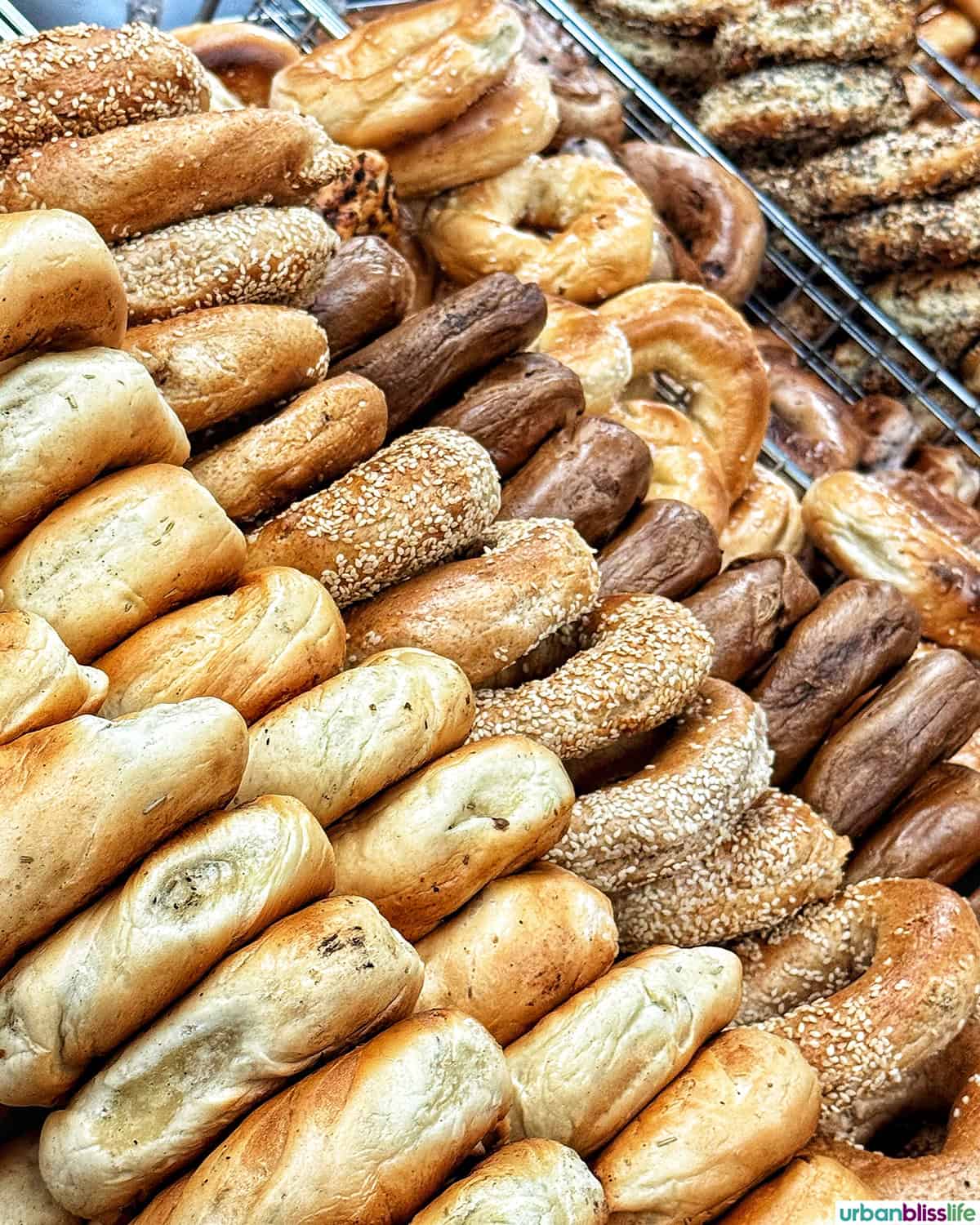 stacks of St Viateur bagels.