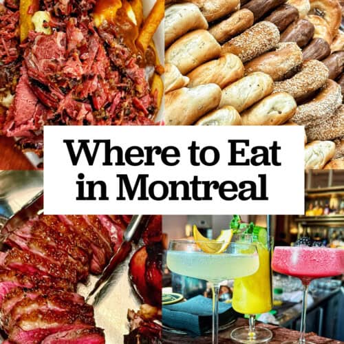 poutine, Montreal bagels, ribeye, cocktails with title text overlay.