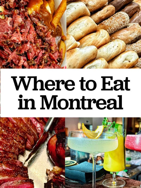 poutine, Montreal bagels, ribeye, cocktails with title text overlay.