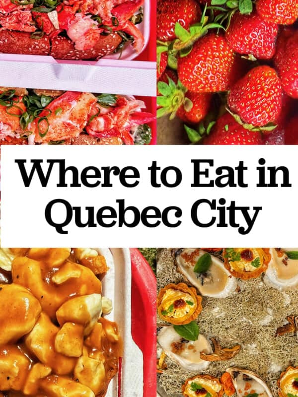 lobster rolls, poutine, strawberries, oysters with title text overlay.
